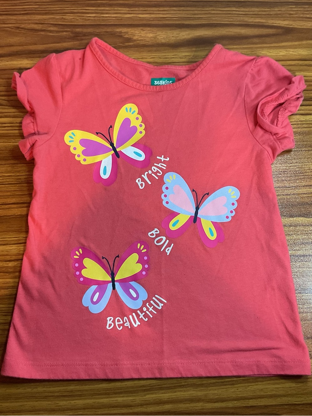 365Kids Coral Pink Butterfly Ruffle Sleeve Tee